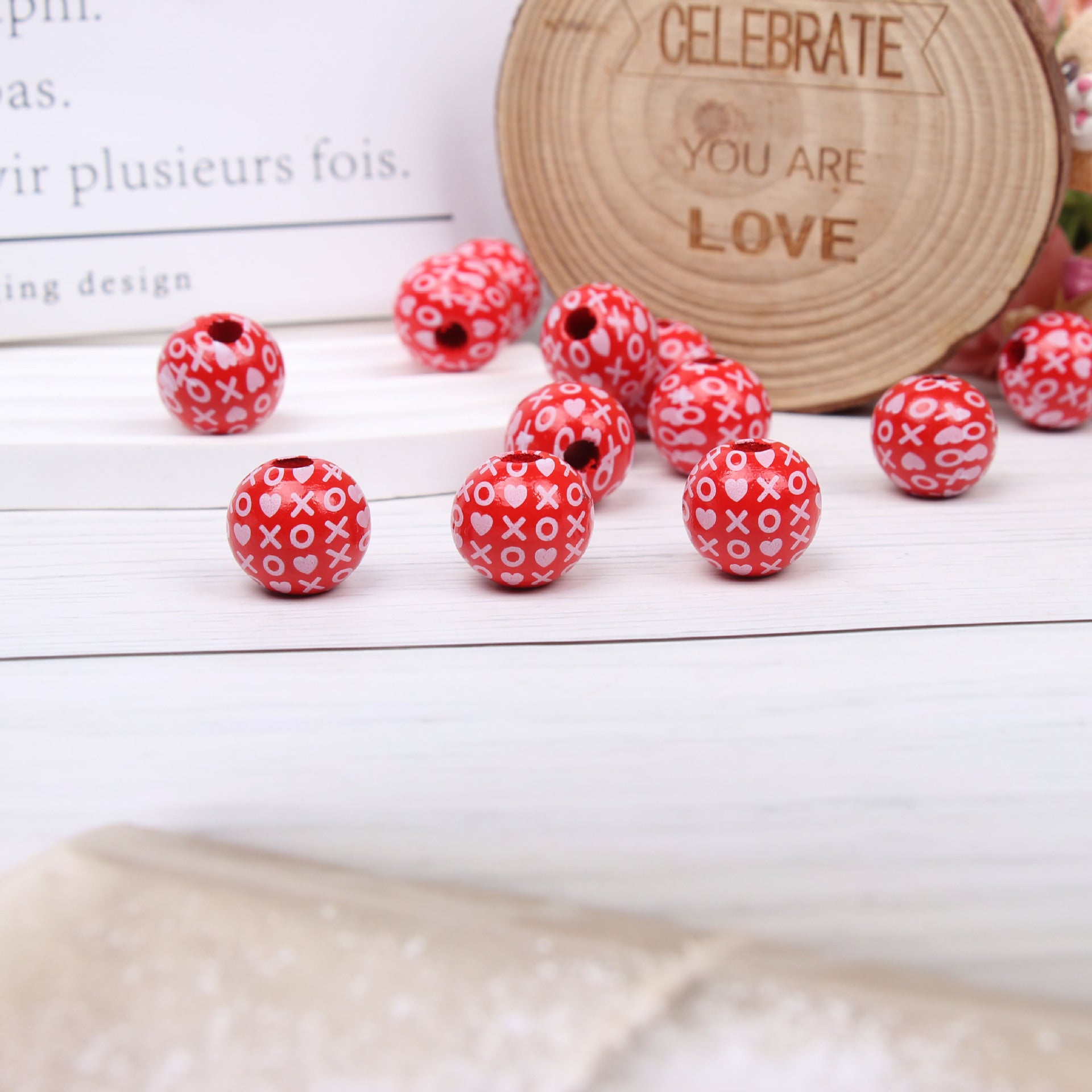 Wholesale 20PCS DIY Valentine's Day Love Color Tassels Twine Wooden Beads